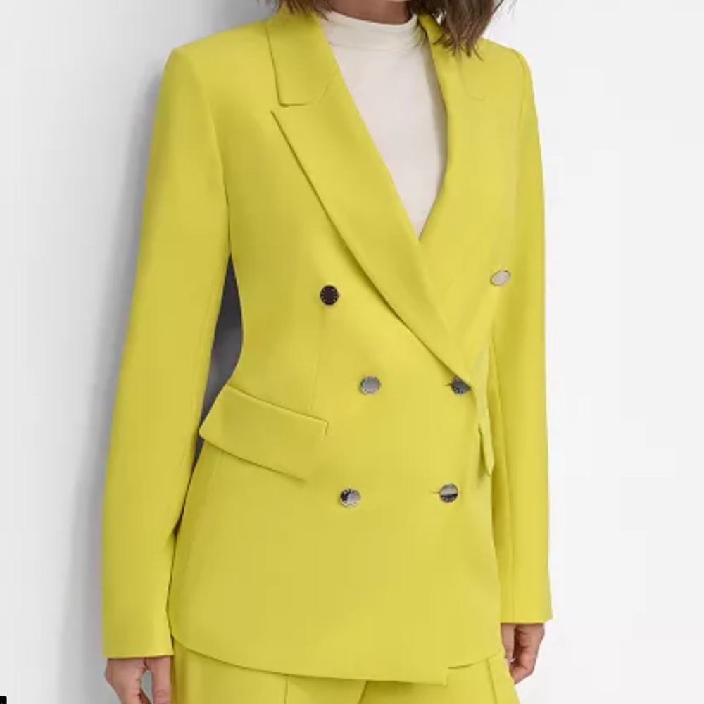 DKNY Classic Double Breasted Blazer in Acid Yellow New With Tags